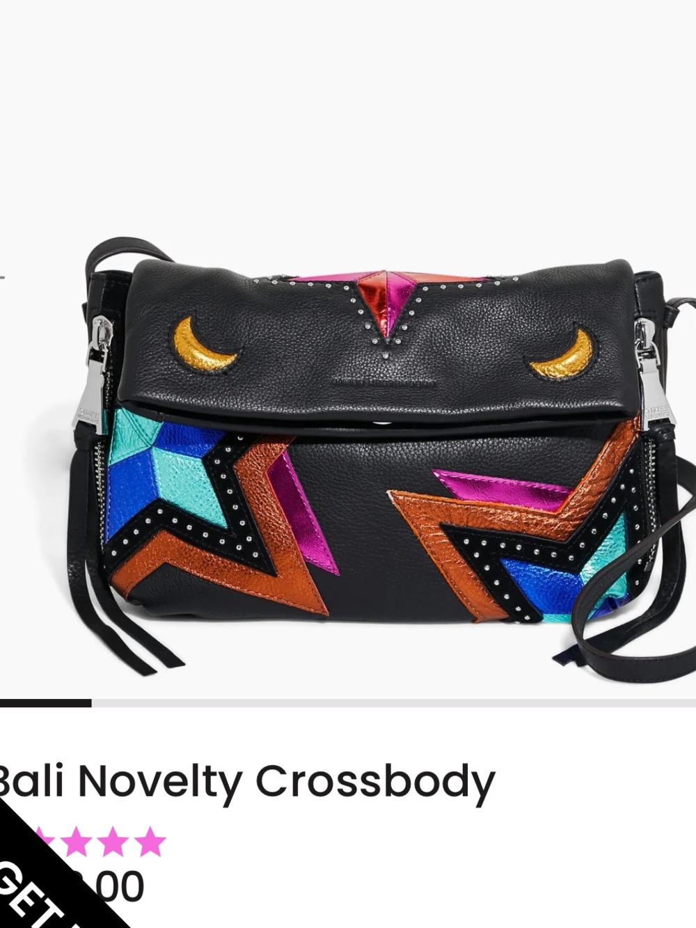 Aimee Kestenberg Black Leather Crossbody with Multicolor Star Accents